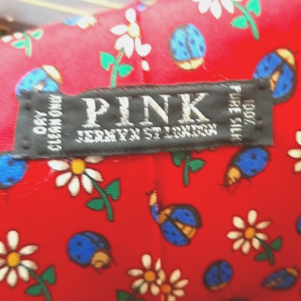 PINK Jermyn St London Daisy Daisies Red Silk Lady Bugs Neck Garden Whimsical TIE - Picture 11 of 12